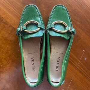 Green patent leather flats